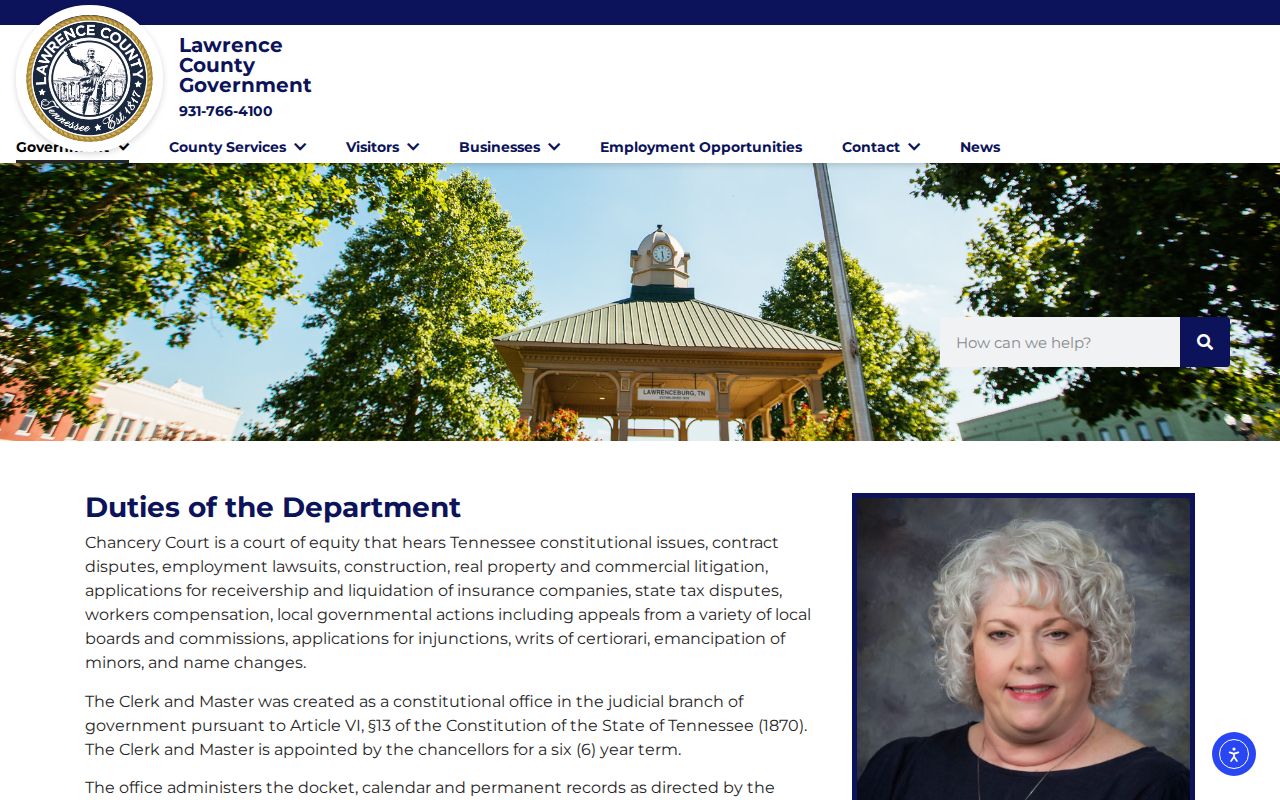Lawrence County civil court docket Clerk and Master page