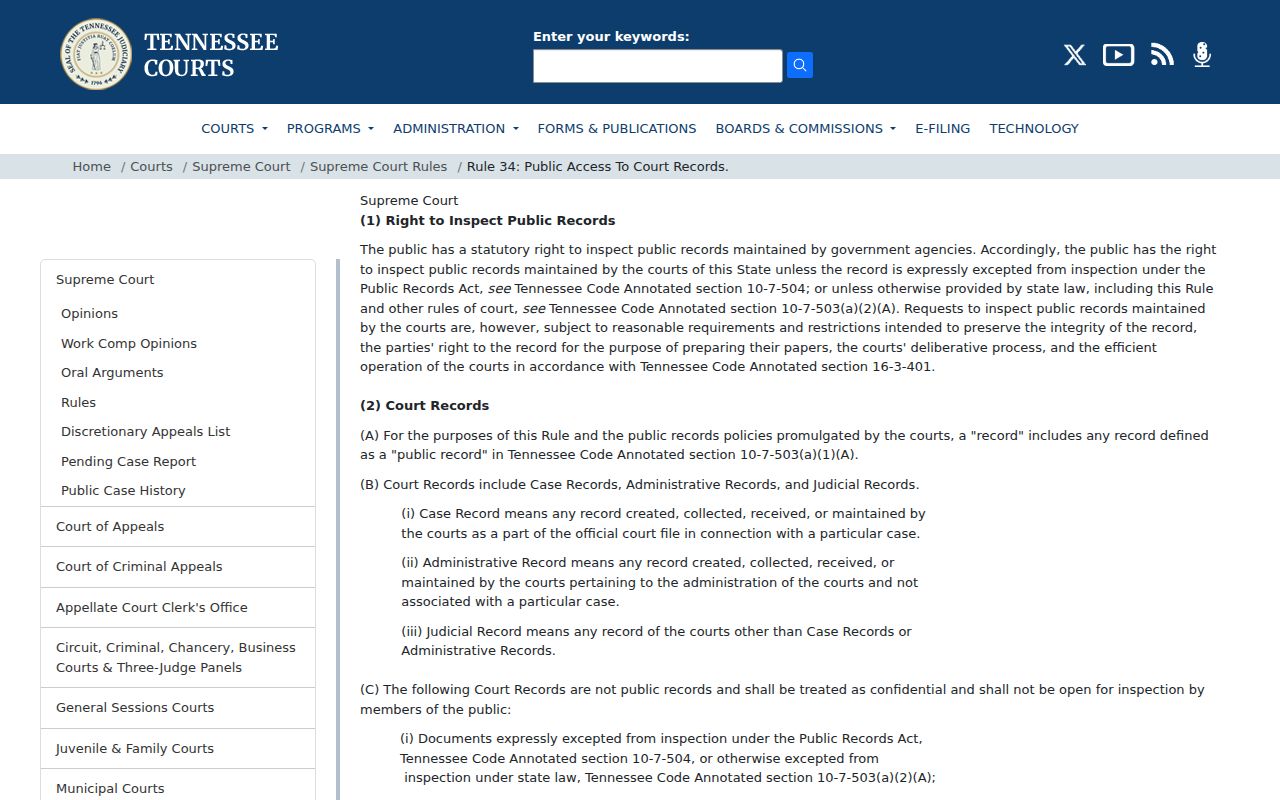 Lawrence County civil court docket Rule 34 access page