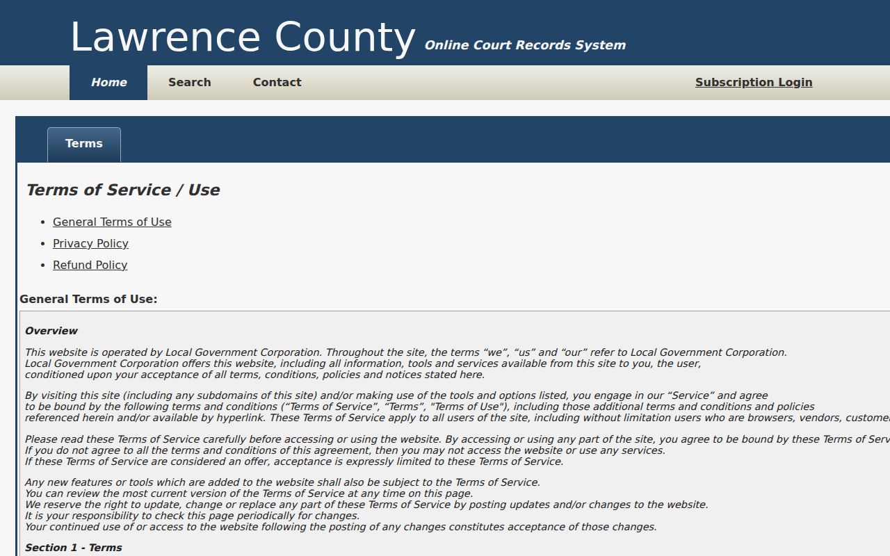 Lawrence County criminal court docket portal accuracy notice