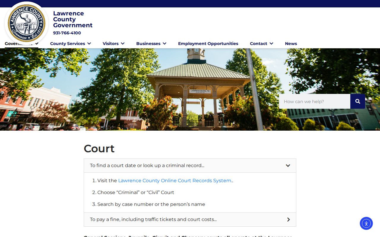 Lawrence County court docket courthouse and court divisions